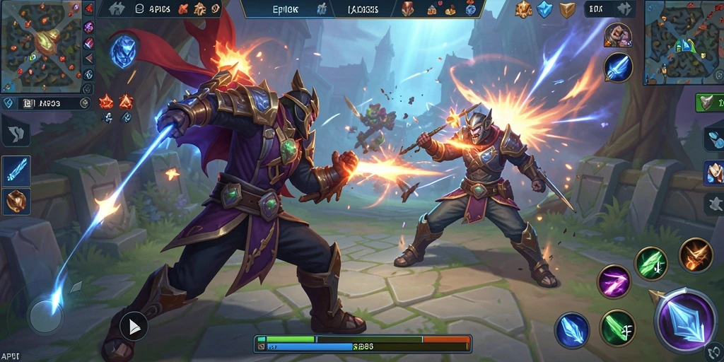 Tangkapan layar gameplay API33 yang menampilkan aksi MOBA yang mendebarkan.