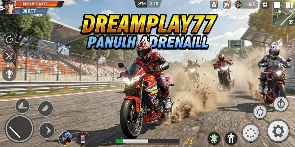 Gameplay menegangkan di DREAMPLAY77 dengan balapan motor yang cepat.