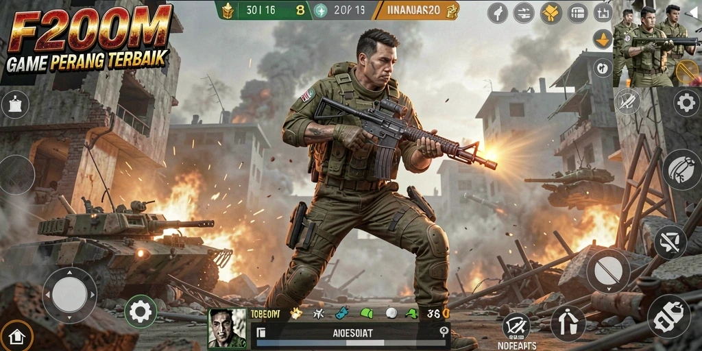 Screenshot permainan F200M menampilkan aksi yang mendebarkan dan grafis yang menawan.