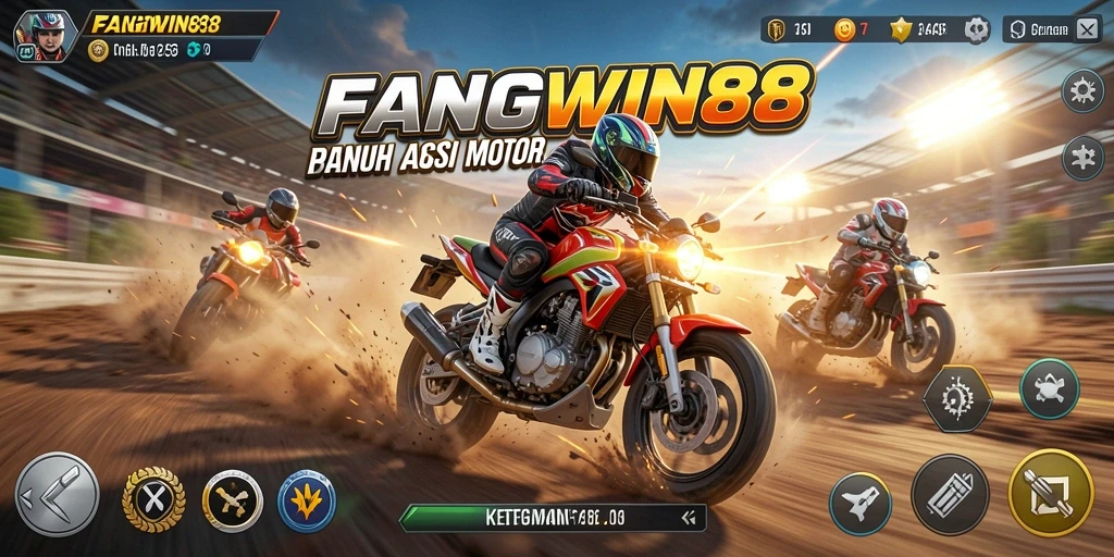 Tampilan gameplay seru dalam FANGWIN88 saat balapan motor.