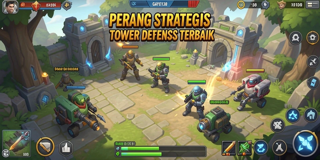 Screenshot gameplay GAYO138 menunjukkan menara menjaga benteng dari gelombang musuh.