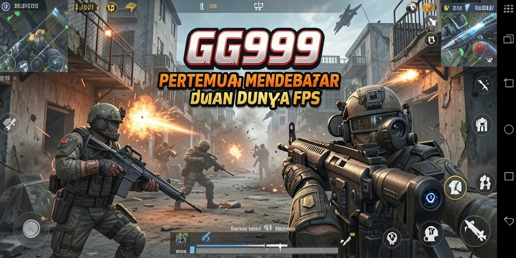 Screenshot gameplay GG999 menampilkan pertempuran intens dalam mode FPS.