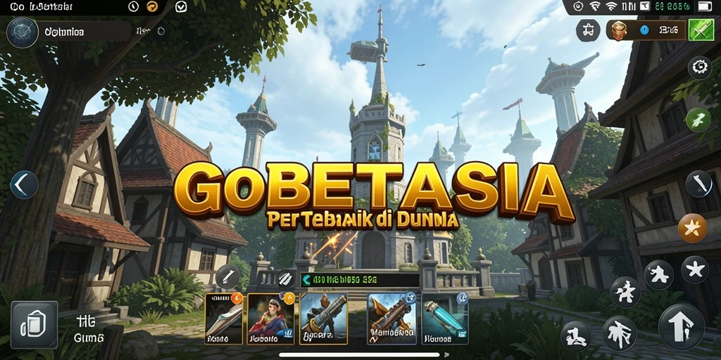 Tampilan screenshot GOBETASIA dengan aksi menara pertahanan yang intens.