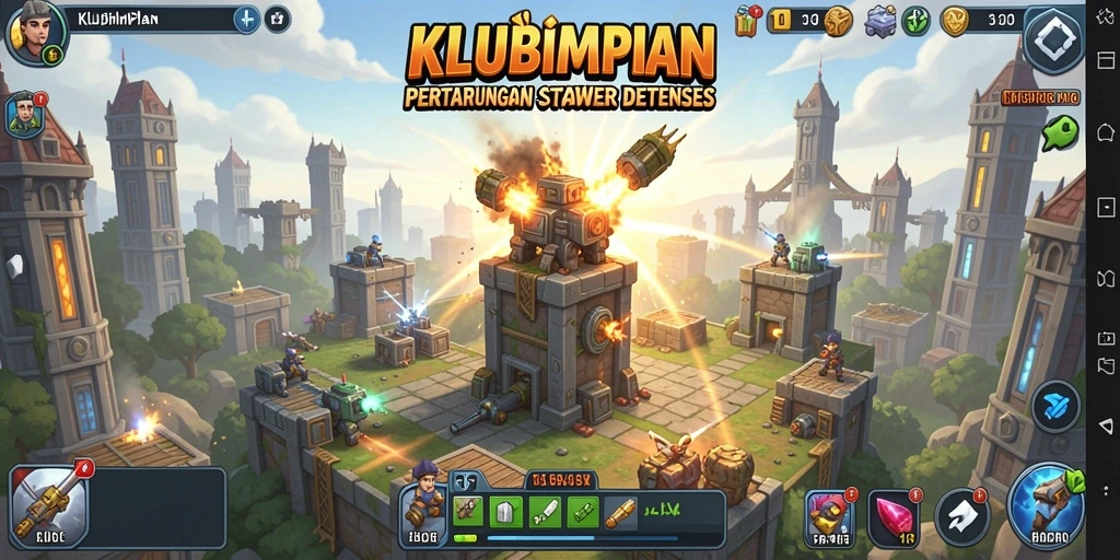 Screenshot menunjukkan aksi menara menghadapi gelombang musuh dalam Tower Defense.