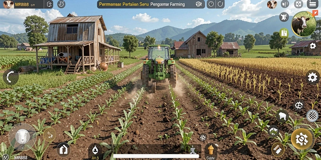 Tampilan screenshot utama MR888 menampilkan keseruan gameplay pertanian.