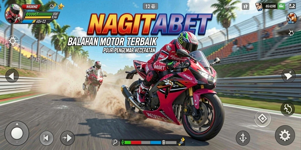 Screenshot gameplay NAGITABET yang menunjukkan aksi balapan motor yang mendebarkan.