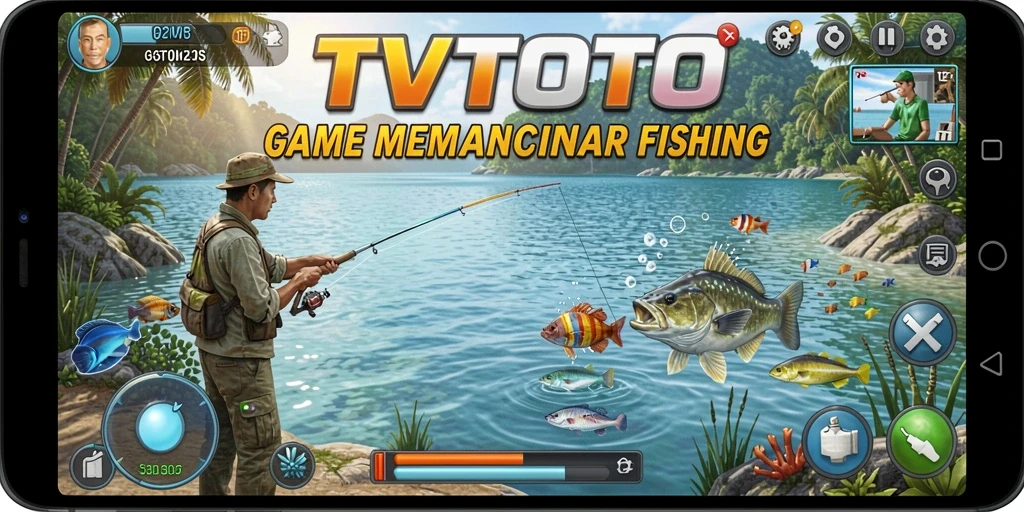 Screenshot menampilkan gameplay seru dalam <strong>TVTOTO</strong>, menangkap berbagai jenis ikan.