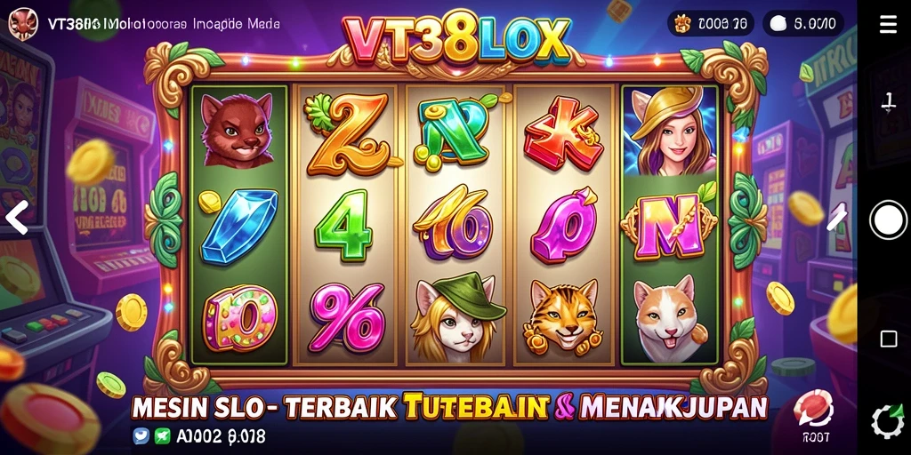 Screenshot utama VT38 menunjukkan pemain menikmati permainan slot yang penuh warna.